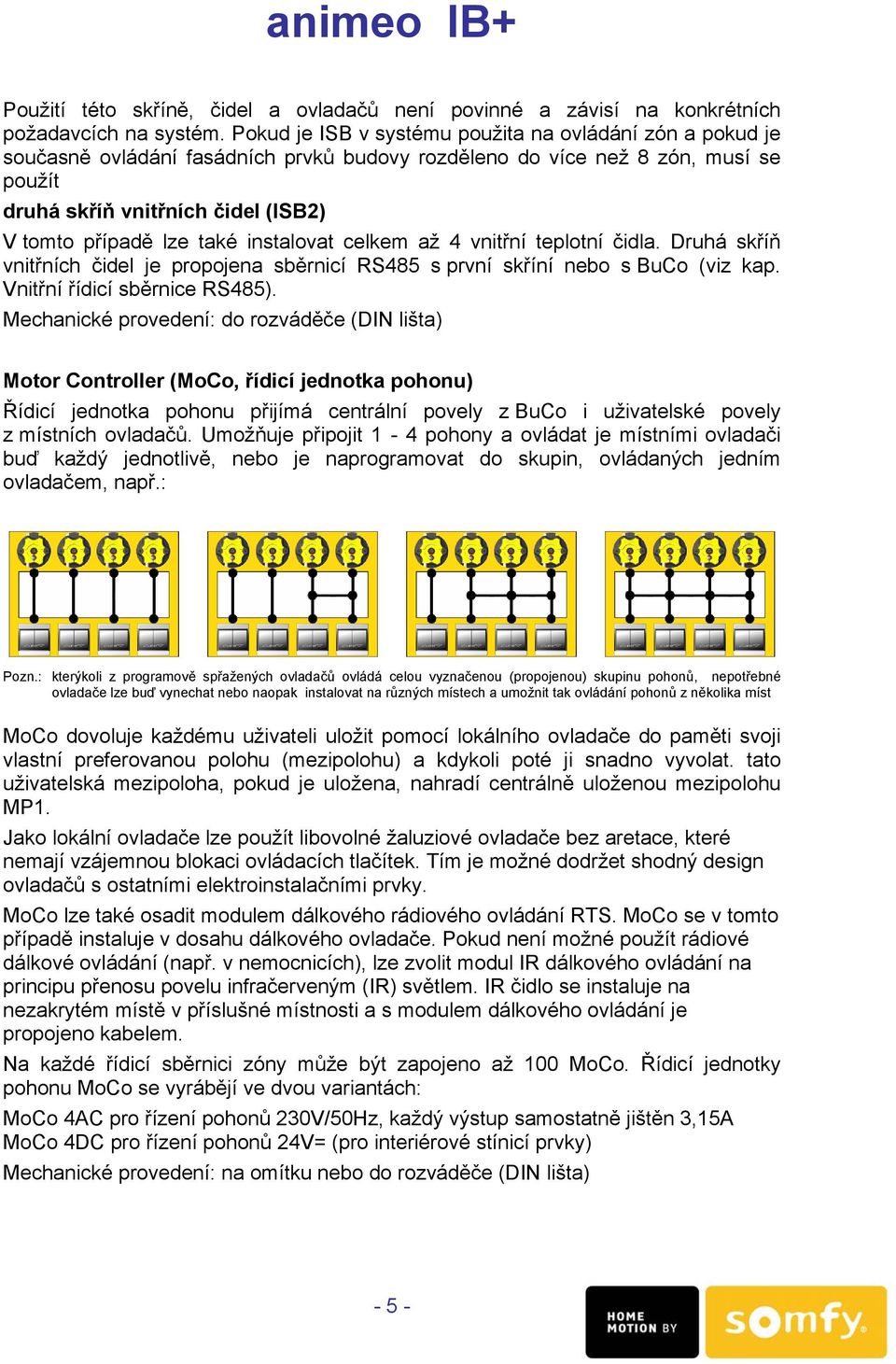 také instalovat celkem až 4 vnitřní teplotní čidla. Druhá skříň vnitřních čidel je propojena sběrnicí RS485 s první skříní nebo s BuCo (viz kap. Vnitřní řídicí sběrnice RS485).