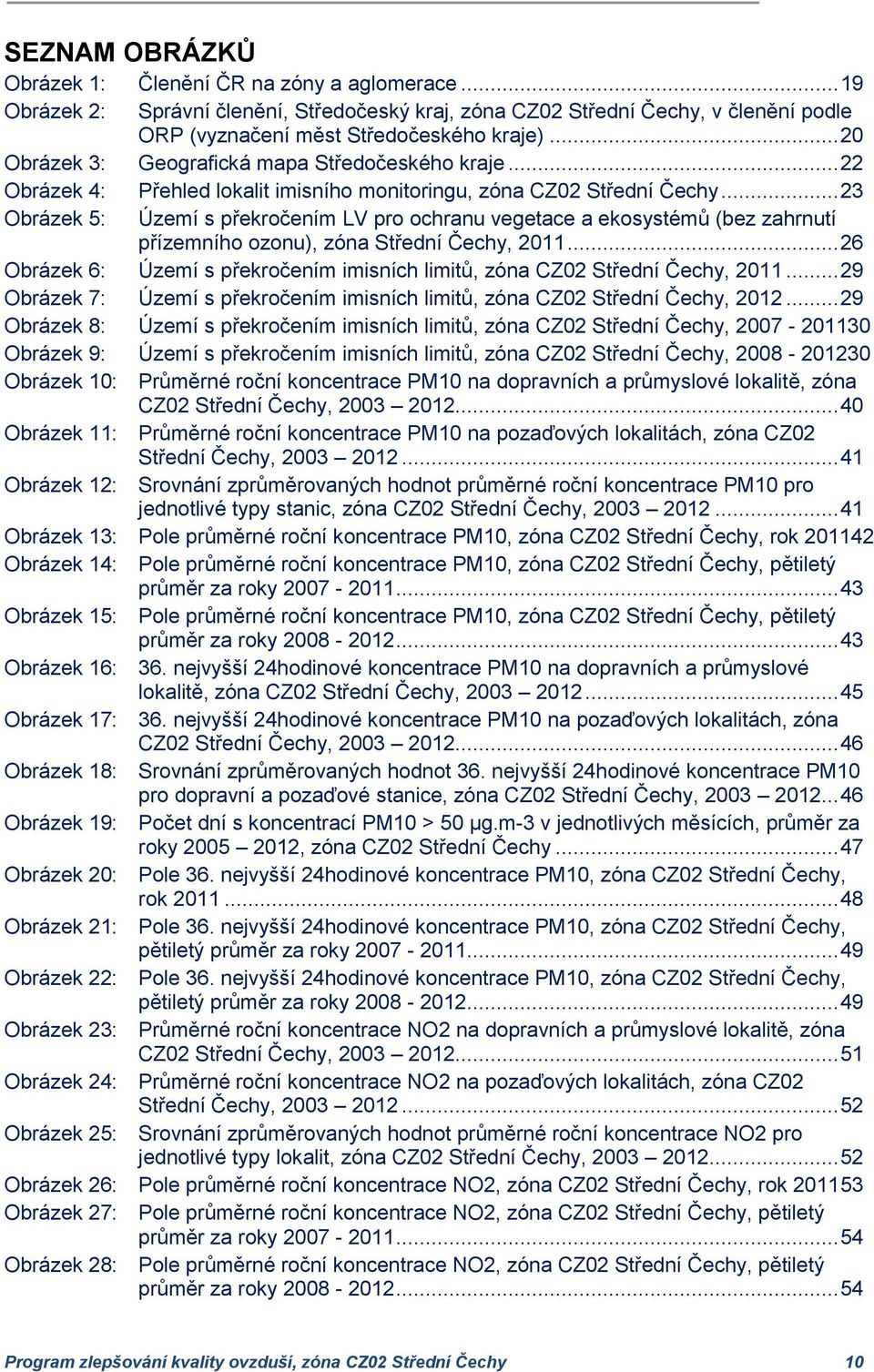 .. 23 Obrázek 5: Území s překročením LV pro ochranu vegetace a ekosystémů (bez zahrnutí přízemního ozonu), zóna Střední Čechy, 2011.