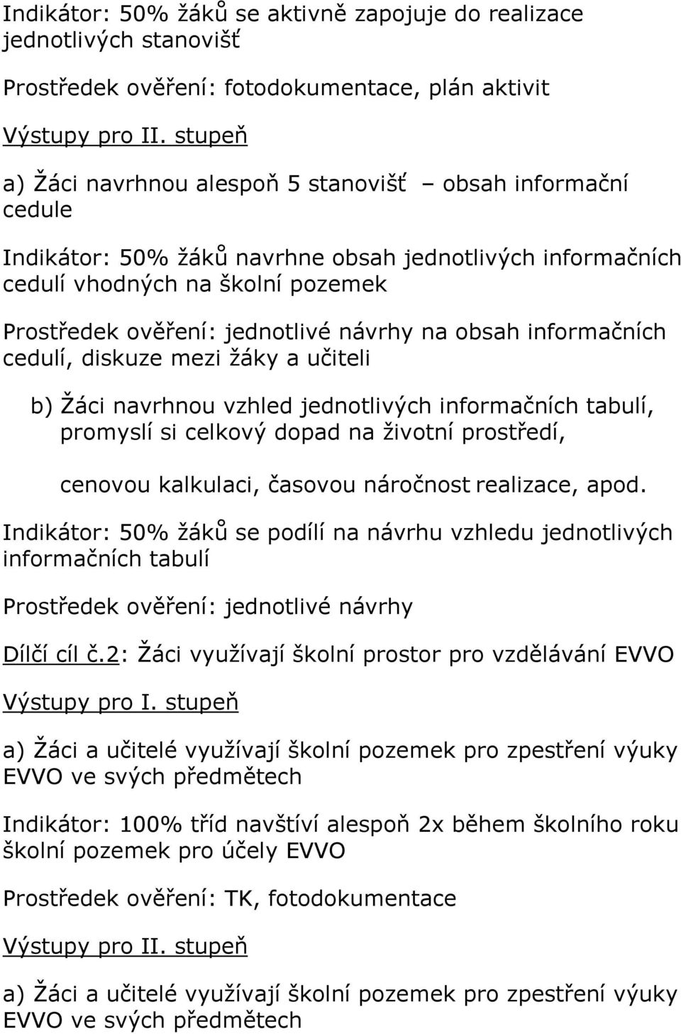 na obsah informačních cedulí, diskuze mezi žáky a učiteli b) Žáci navrhnou vzhled jednotlivých informačních tabulí, promyslí si celkový dopad na životní prostředí, cenovou kalkulaci, časovou