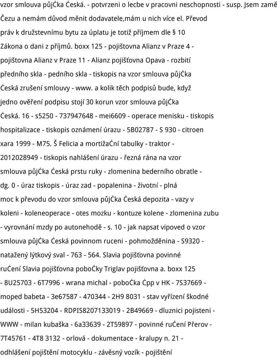 boxx 125 - pojištovna Alianz v Praze 4 - pojištovna Alianz v Praze 11 - Alianz pojišťovna Opava - rozbití předního skla - pedního skla - tiskopis na vzor smlouva půjčka česká zrušení smlouvy - www.