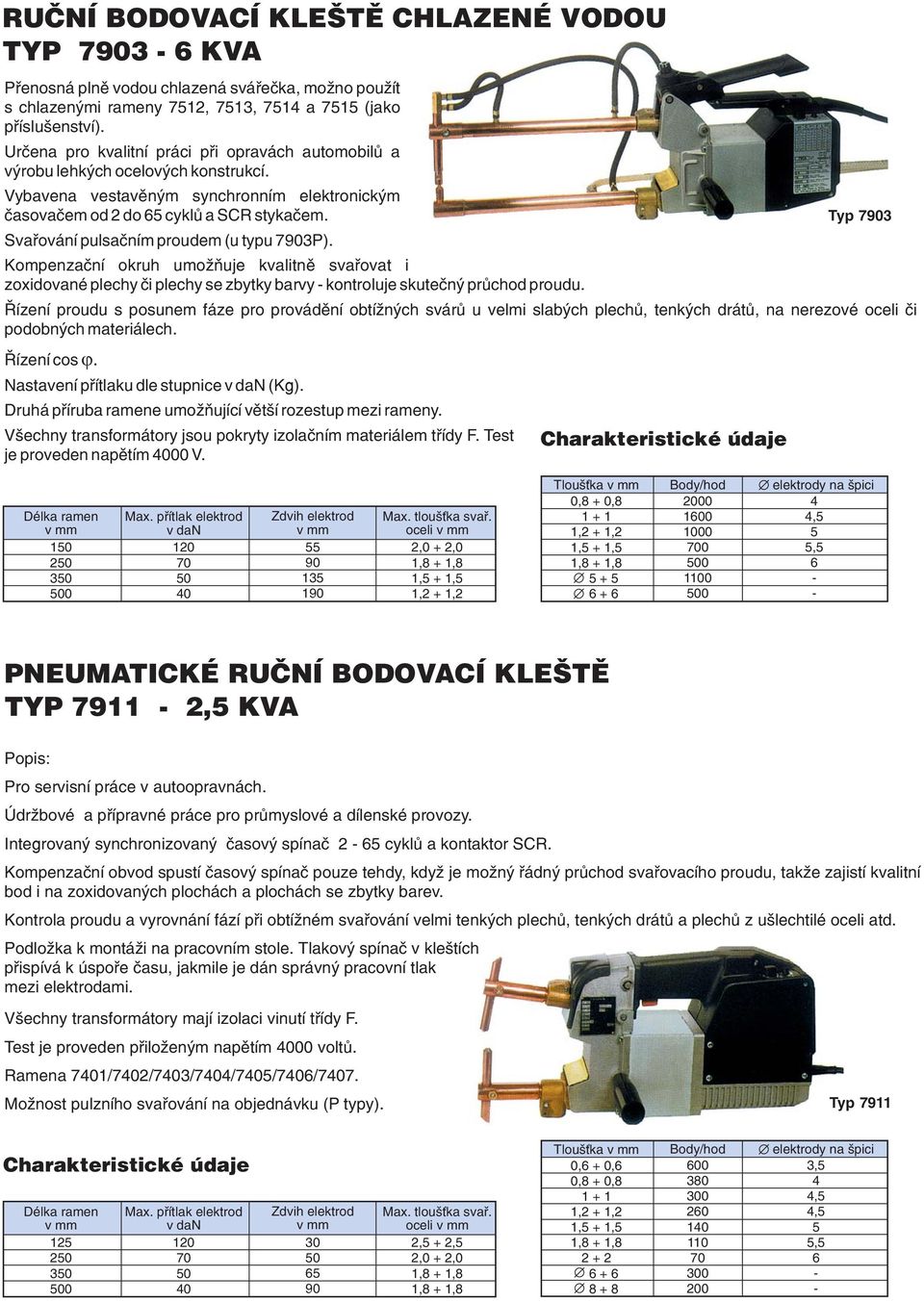 73 Svaøování pulsaèním proudem (u typu 73P). Kompenzaèní okruh umo òuje kvalitnì svaøovat i zoxidované plechy èi plechy se zbytky barvy kontroluje skuteèný prùchod proudu.