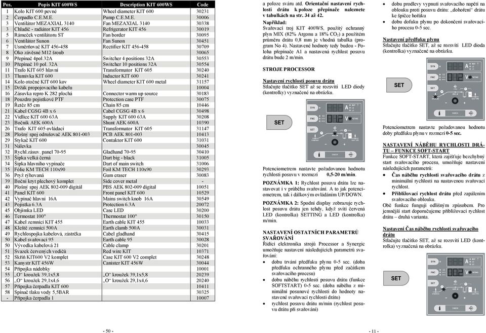 Sunon 30451 7 Usměrňovač KIT 456-458 Rectifier KIT 456-458 30709 8 Oko závěsné M12 šroub 30065 9 Přepínač 4pol.32A Switcher 4 positions 32A 30553 10 Přepínač 10 pol.