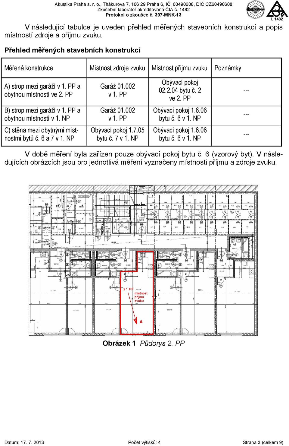PP Obývací pokoj 02.2.04 bytu č. 2 ve 2. PP --- B) strop mezi garáží v 1. PP a obytnou místností v 1. NP Garáž 01.002 v 1. PP Obývací pokoj 1.6.06 bytu č. 6 v 1.