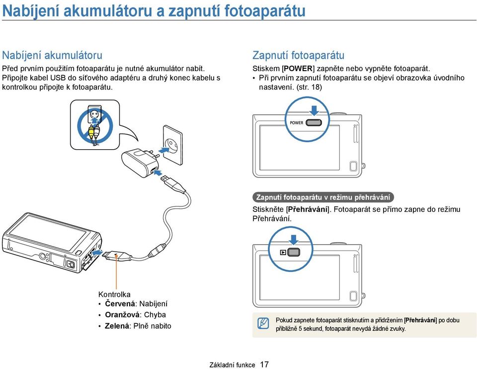 Při prvním zapnutí fotoaparátu se objeví obrazovka úvodního nastavení. (str. 18) Zapnutí fotoaparátu v režimu přehrávání Stiskněte [Přehrávání].