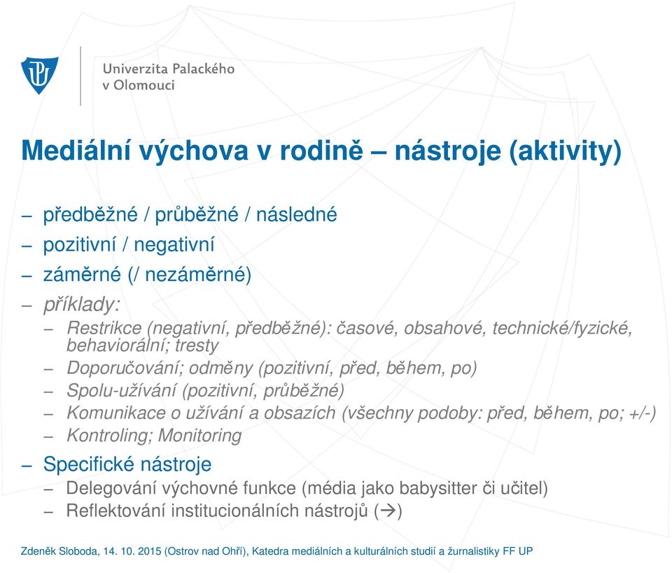 během, po) Spolu-užívání (pozitivní, průběžné) Komunikace o užívání a obsazích (všechny podoby: před, během, po; +/-) Kontroling;