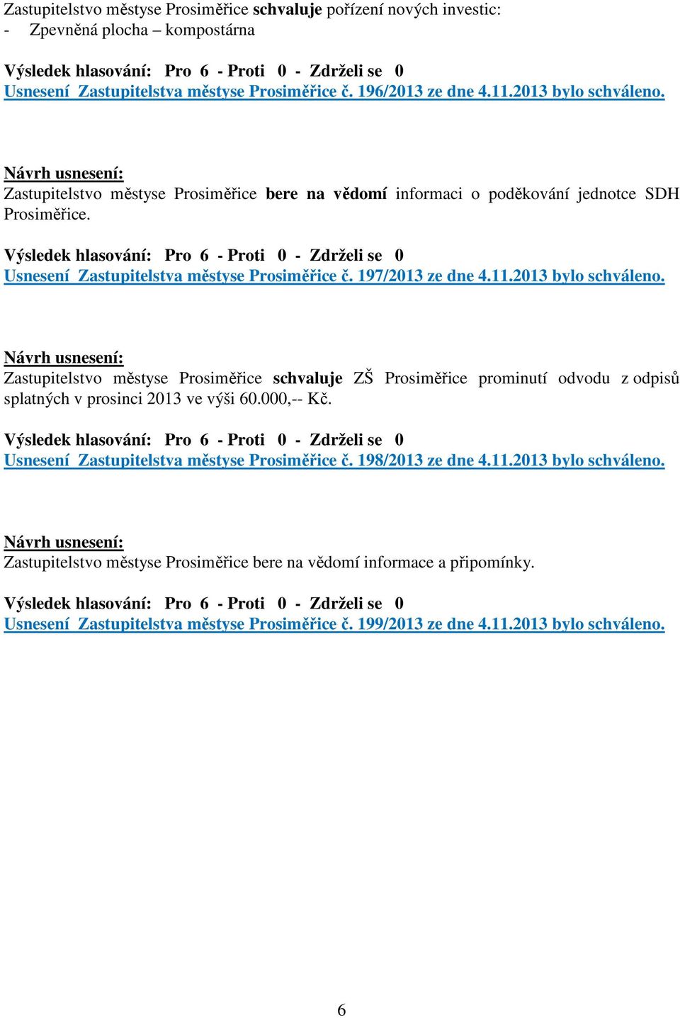 Zastupitelstvo městyse Prosiměřice schvaluje ZŠ Prosiměřice prominutí odvodu z odpisů splatných v prosinci 2013 ve výši 60.000,-- Kč. Usnesení Zastupitelstva městyse Prosiměřice č.