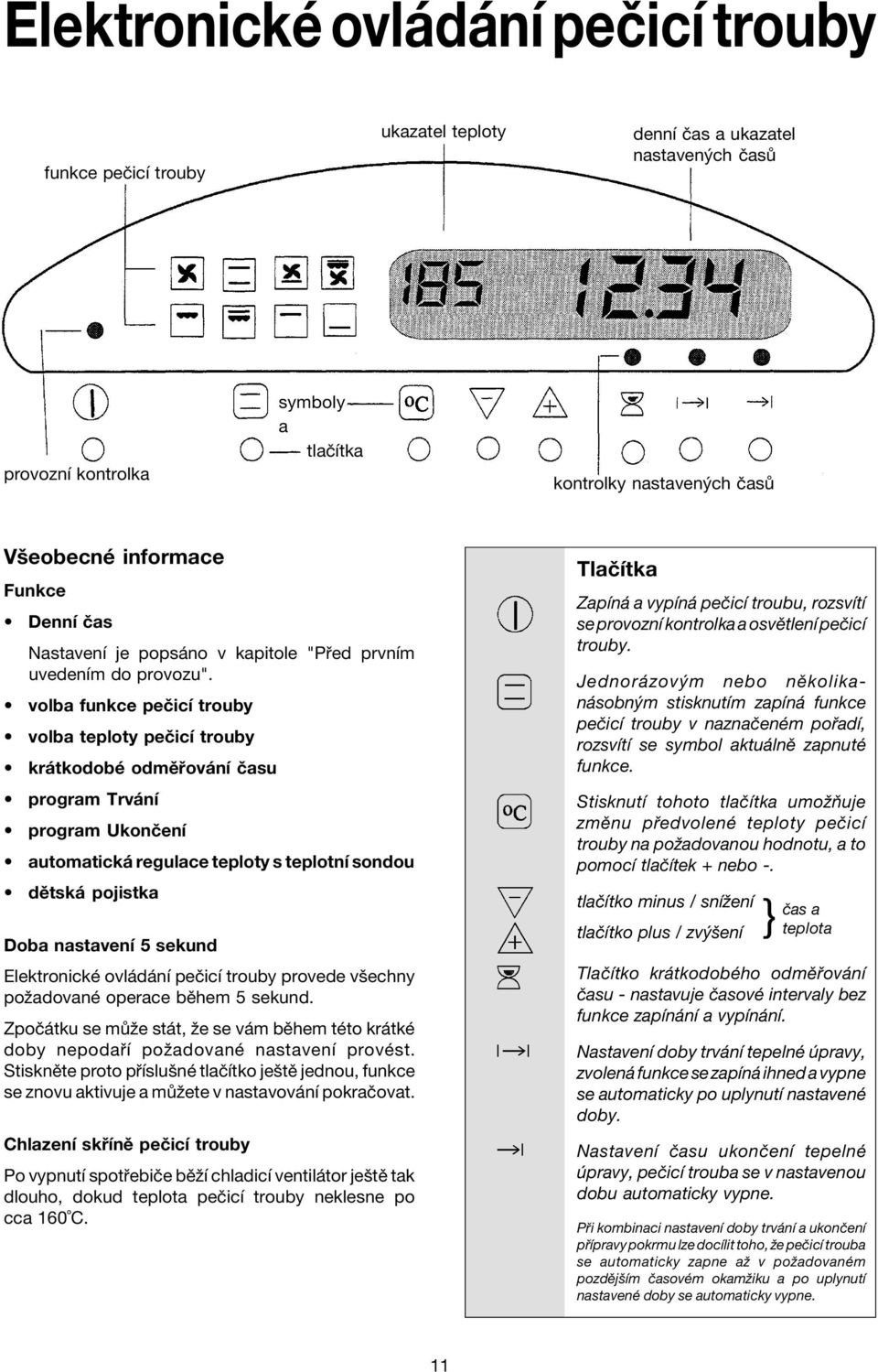 ï volba funkce peëicì trouby ï volba teploty peëicì trouby ï kr tkodobè odmï ov nì Ëasu ï program Trv nì ï program UkonËenÌ ï automatick regulace teploty s teplotnì sondou ï dïtsk pojistka Doba