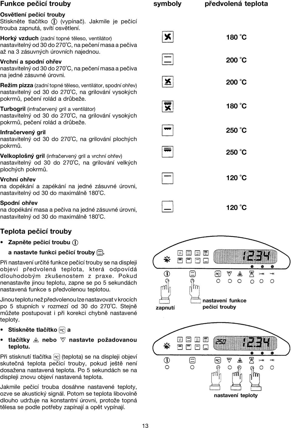 VrchnÌ a spodnì oh ev nastaviteln od 30 do 270 C, na peëenì masa a peëiva na jednè z suvnè rovni.