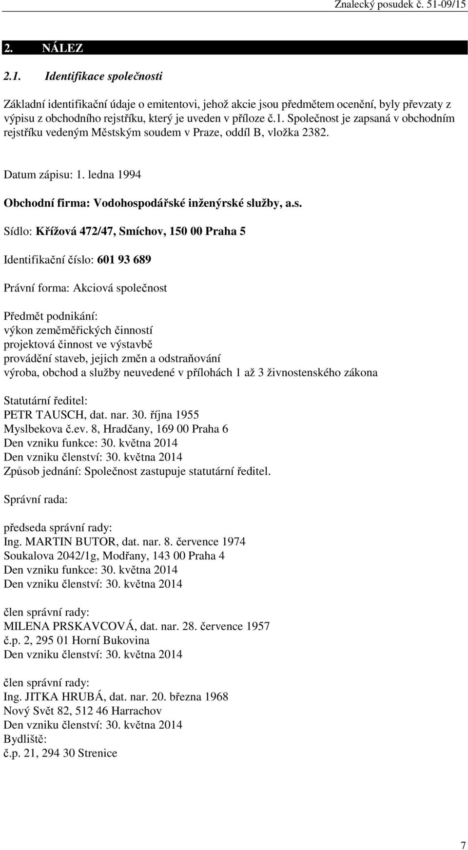 : 1. ledna 1994 Obchodní firma: Vodohosp