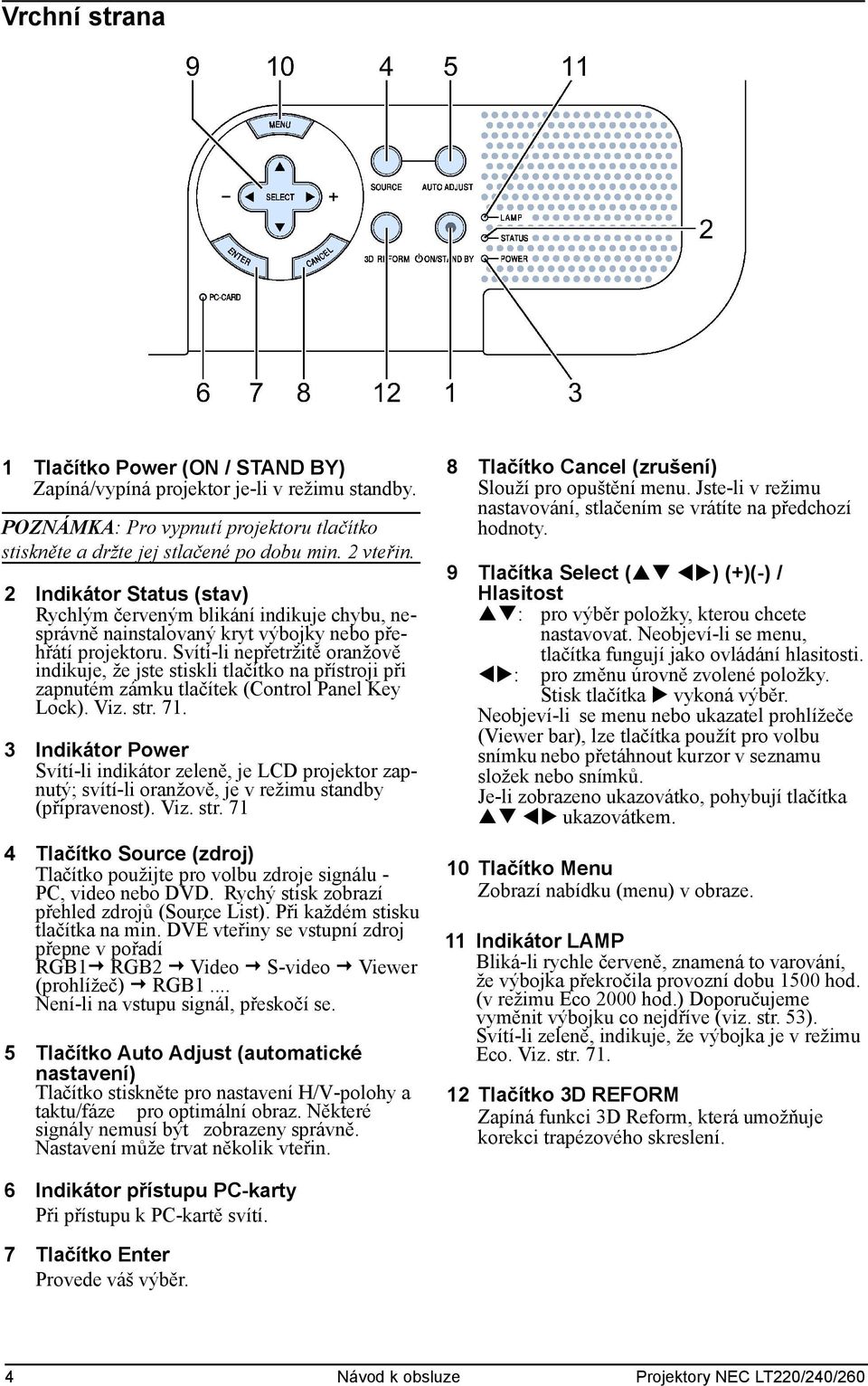 Svítí-li nepřetržitě oranžově indikuje, že jste stiskli tlačítko na přístroji při zapnutém zámku tlačítek (Control Panel Key Lock). Viz. str. 71.