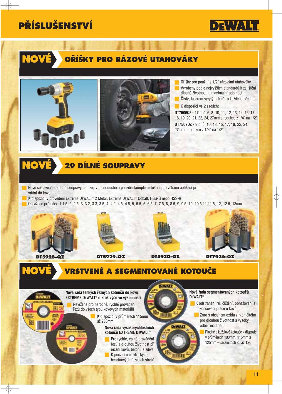 19, 22, 24, 27mm a redukce z 1/4" na 1/2" NOVÉ 29 DÍLNÉ SOUPRAVY Nově sestavené 29 dílné soupravy nabízejí v jednoduchém pouzdře kompletní řešení pro většinu aplikací při vrtání do kovu K dispozici v