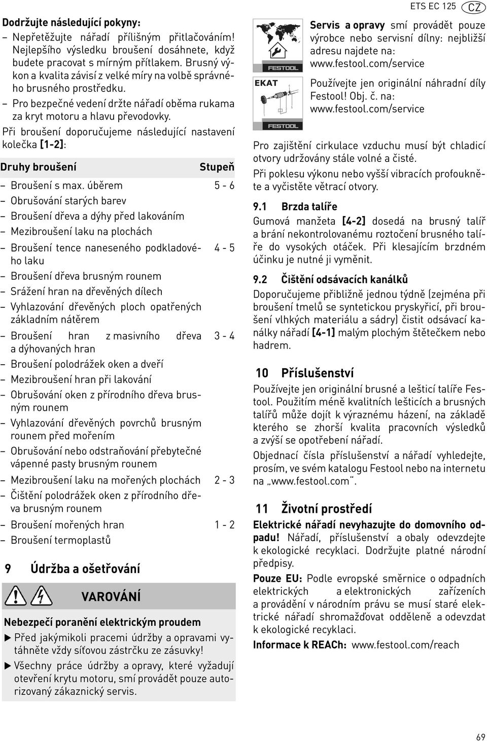 Při broušení doporučujeme následující nastavení kolečka [1-2]: Druhy broušení Broušení s max.