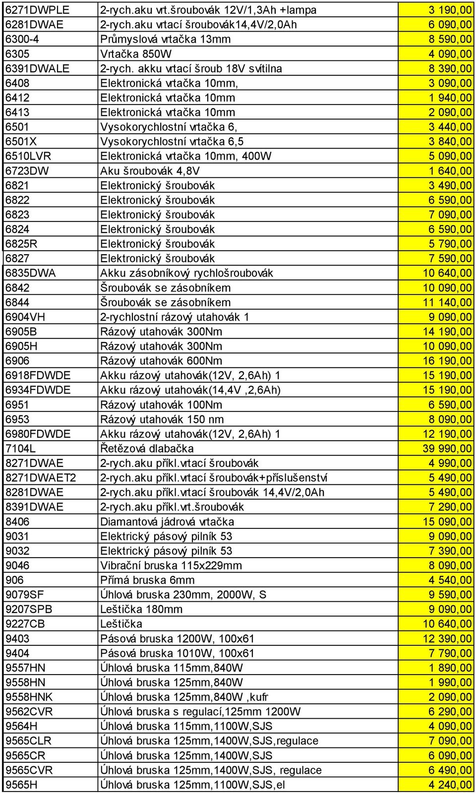 akku vrtací šroub 18V svítilna 8 390,00 6408 Elektronická vrtačka 10mm, 3 090,00 6412 Elektronická vrtačka 10mm 1 940,00 6413 Elektronická vrtačka 10mm 2 090,00 6501 Vysokorychlostní vrtačka 6, 3