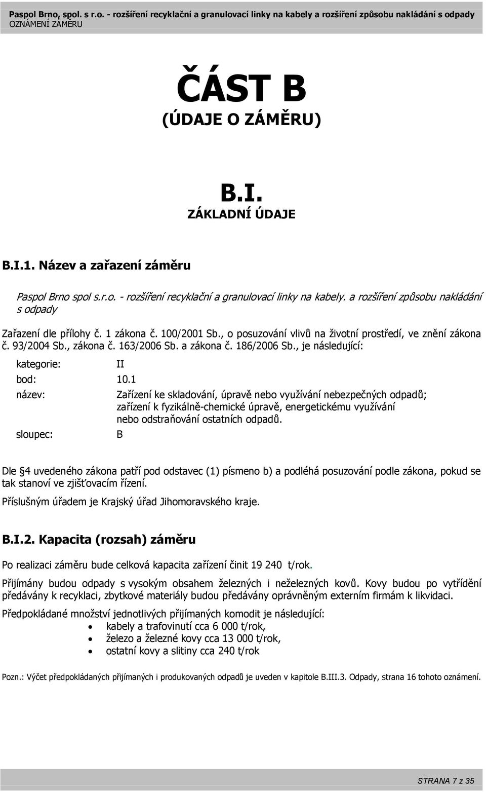 186/2006 Sb., je následující: kategorie: II bod: 10.