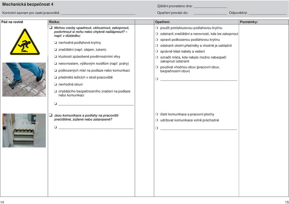 prahy) po kozen ch míst na podlaze nebo komunikaci pfiedmûtû leïících v okolí pracovi tû nevhodné obuvi chybûjícího bezpeãnostního znaãení na podlaze nebo komunikaci pouïít protiskluzovou podlahovou