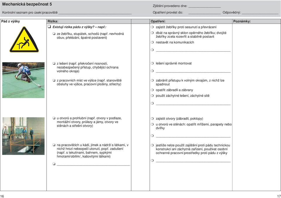 pfiekroãení nosnosti, nezabezpeãen pfiístup, chybûjící ochrana volného okraje) le ení správnû montovat z pracovních míst ve v ce (napfi.