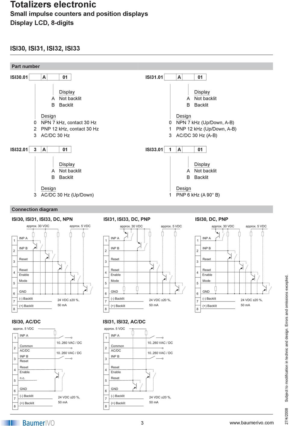 0 0 0 Hz (Up/Down) khz ( 90 ) Connection diagram ISI0, ISI, ISI, DC, ISI, ISI, DC, ISI0, DC, approx. 0 VDC approx.