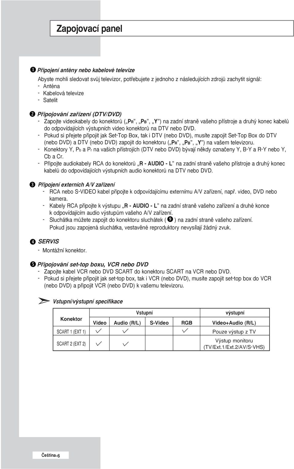 - Pokud si pfiejete pfiipojit jak Set-Top Box, tak i DTV (nebo DVD), musíte zapojit Set-Top Box do DTV (nebo DVD) a DTV (nebo DVD) zapojit do konektoru ( PR, PB, Y ) na va em televizoru.