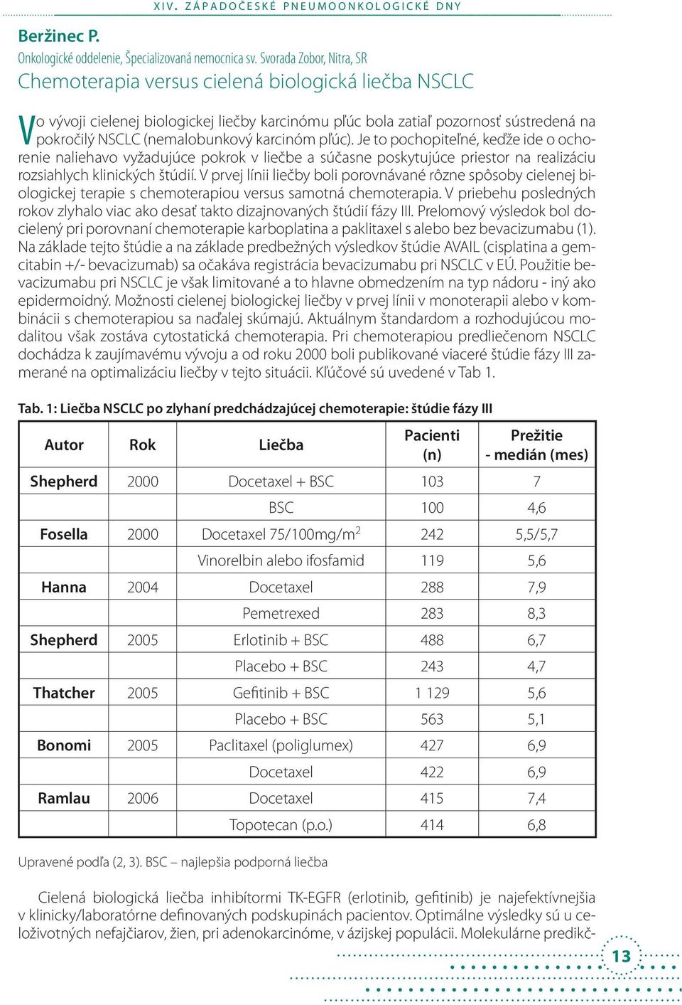 karcinóm pľúc). Je to pochopiteľné, keďže ide o ochorenie naliehavo vyžadujúce pokrok v liečbe a súčasne poskytujúce priestor na realizáciu rozsiahlych klinických štúdií.