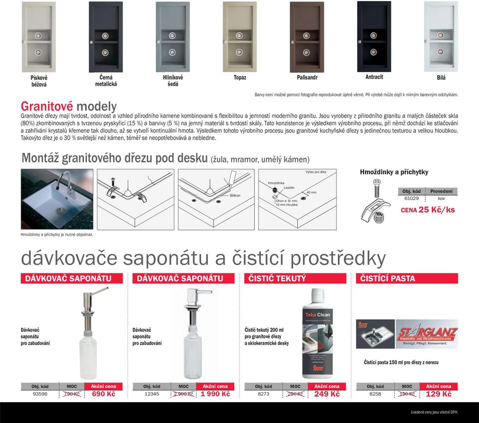 Jsou vyrobeny z přírodního granitu a malých částeček skla (80%) zkombinovaných s tvrzenou pryskyřicí (15 %) a barvivy (5 %) na jemný materiál s tvrdostí skály.