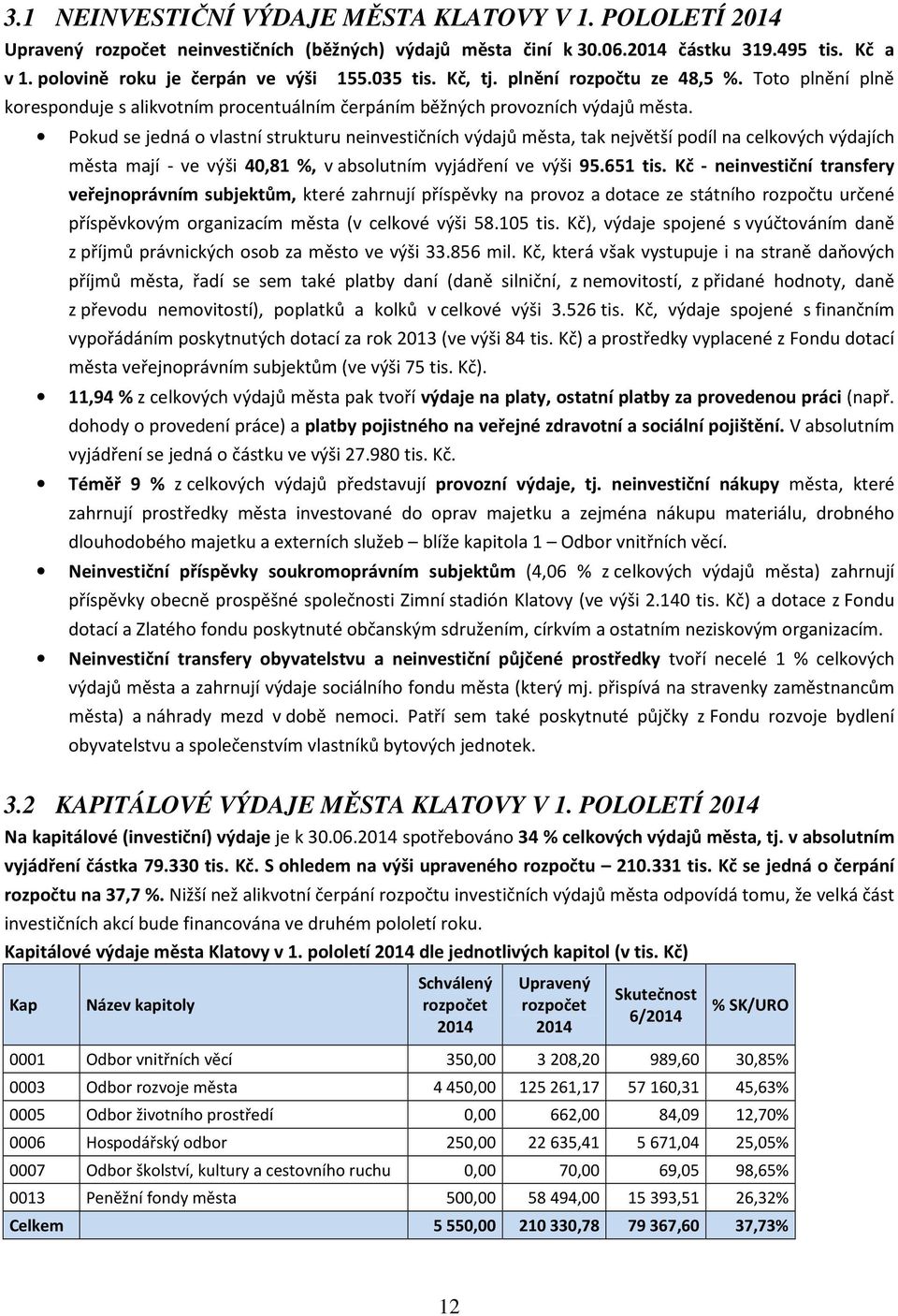 Pokud se jedná o vlastní strukturu neinvestičních výdajů města, tak největší podíl na celkových výdajích města mají - ve výši 40,81 %, v absolutním vyjádření ve výši 95.651 tis.