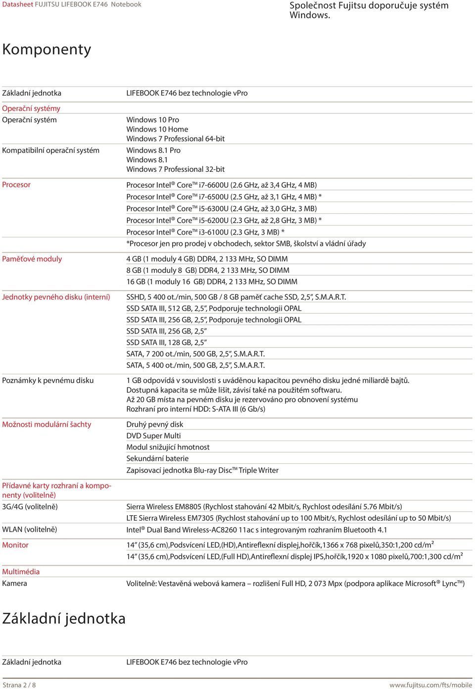 6 GHz, až 3,4 GHz, 4 MB) Procesor Intel Core i7-6500u (2.5 GHz, až 3,1 GHz, 4 MB) * Procesor Intel Core i5-6300u (2.4 GHz, až 3,0 GHz, 3 MB) Procesor Intel Core i5-6200u (2.