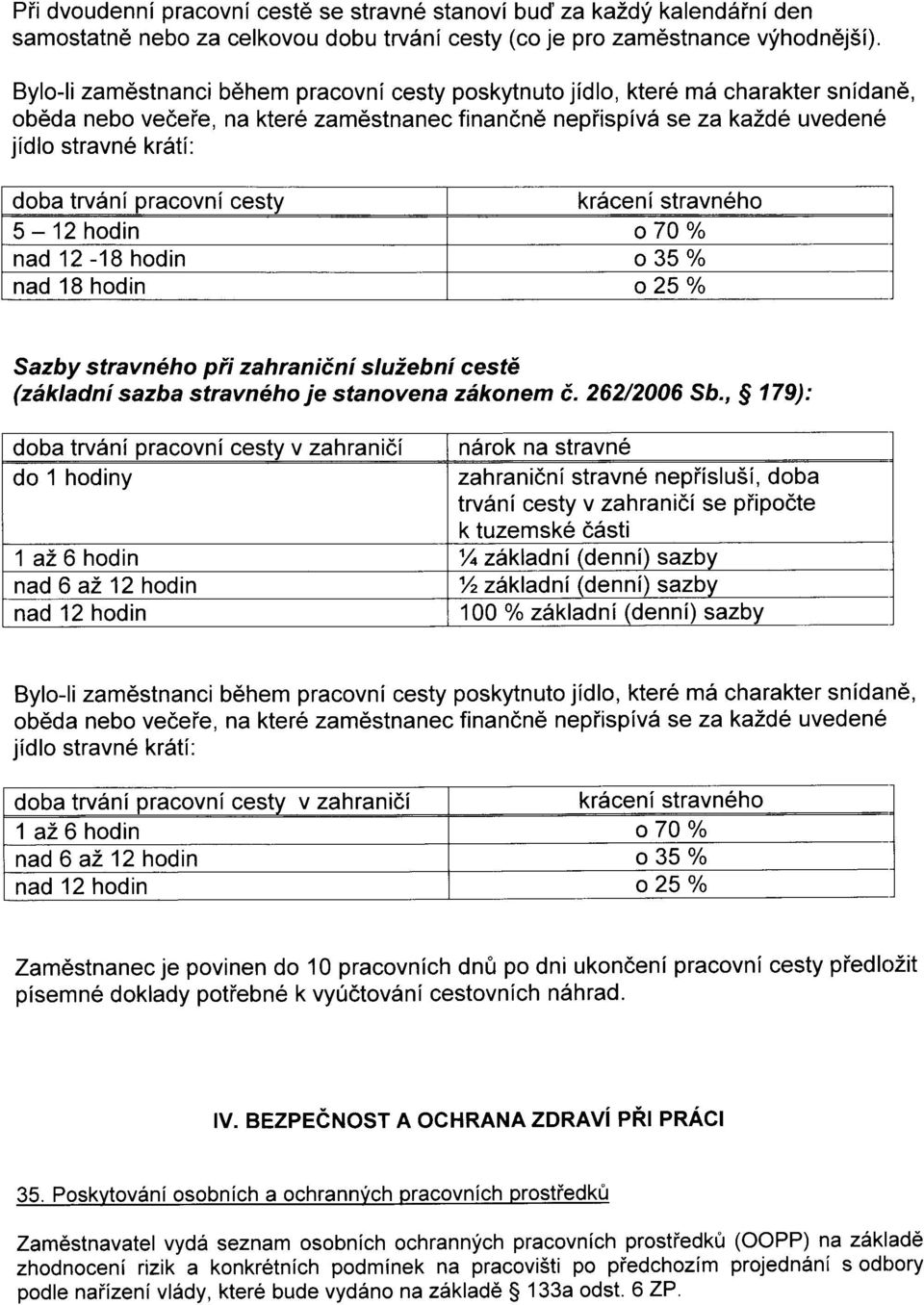 pracovni cestv kr6ceni stravn6ho 5-12 hodin o70% nad 12-18 hodin o 35 o/o nad 18 hodin o25% Sazby stravn6ho pii zahraniini sluiebni cest6 (zdkladni sazba stravn6ho je stanovena zdkonem 6. 262/2006 Sb.