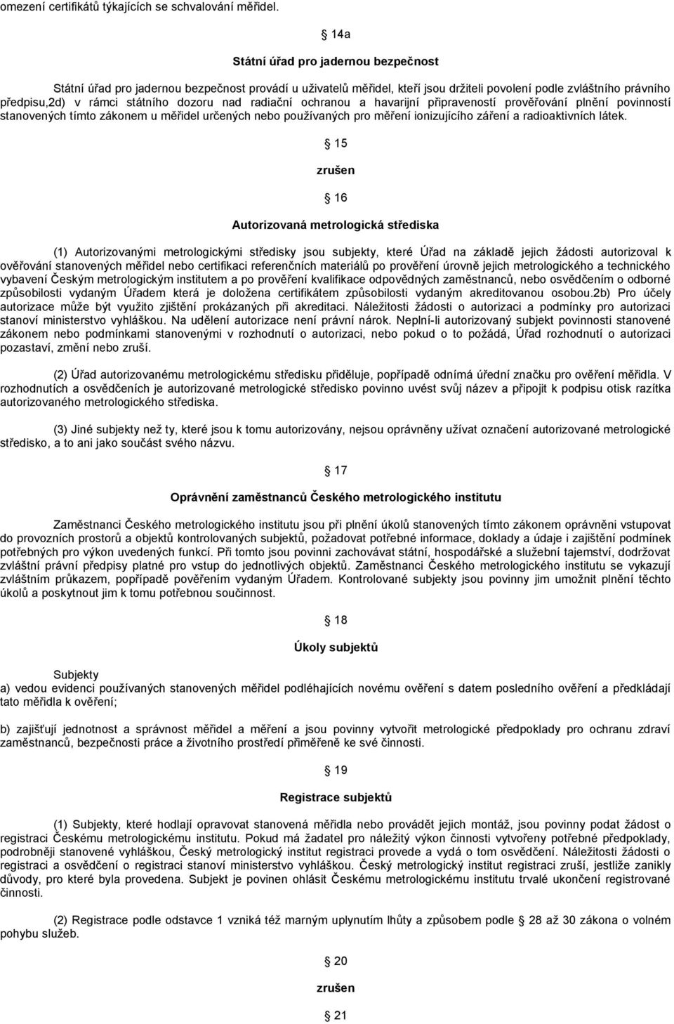 nad radiační ochranou a havarijní připraveností prověřování plnění povinností stanovených tímto zákonem u měřidel určených nebo používaných pro měření ionizujícího záření a radioaktivních látek.