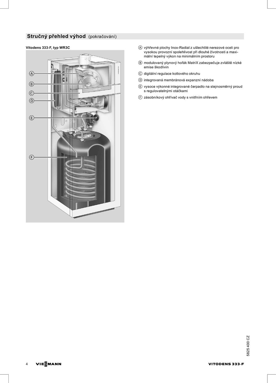 zabezpečuje zvláště nízké emise škodlivin C digitální regulace kotlového okruhu D integrovaná membránová expanzní nádoba E vysoce