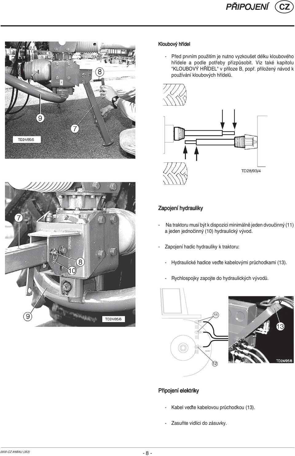 ZapojenÌ hydrauliky - Na traktoru musì b t k dispozici minim lnï jeden dvouëinn (11) a jeden jednoëinn (10) hydraulick v vod.