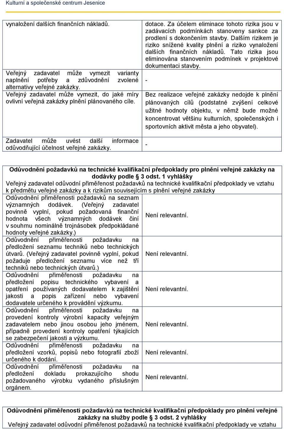 Za účelem eliminace tohoto rizika jsou v zadávacích podmínkách stanoveny sankce za prodlení s dokončením stavby.