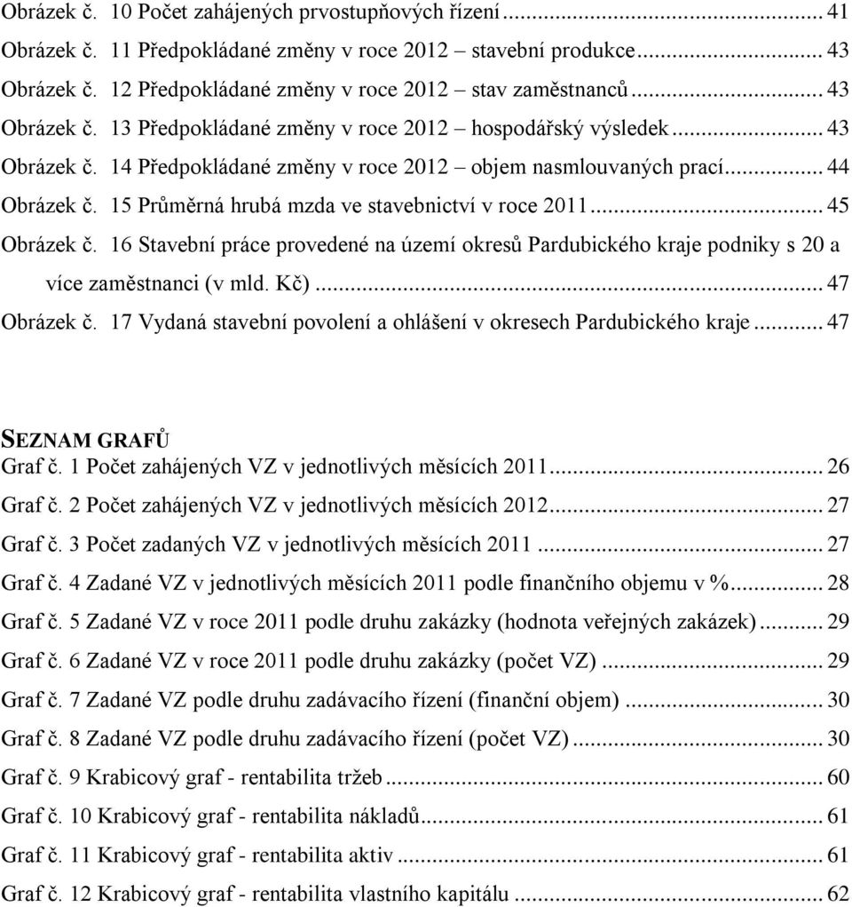 15 Průměrná hrubá mzda ve stavebnictví v roce 2011... 45 Obrázek č. 16 Stavební práce provedené na území okresů Pardubického kraje podniky s 20 a více zaměstnanci (v mld. Kč)... 47 Obrázek č.