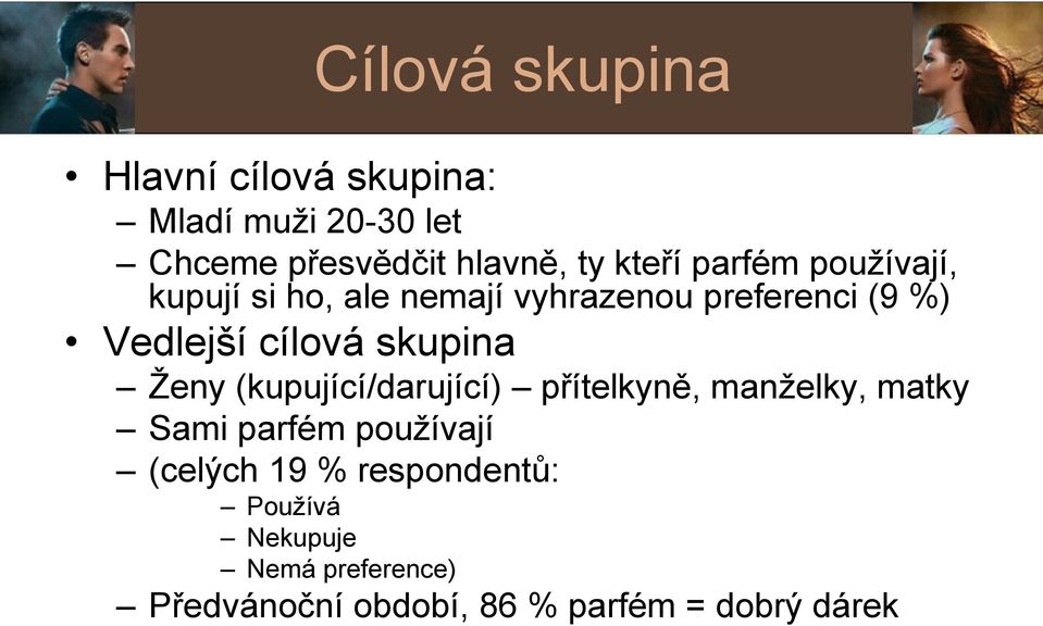 skupina Ženy (kupující/darující) přítelkyně, manželky, matky Sami parfém používají (celých