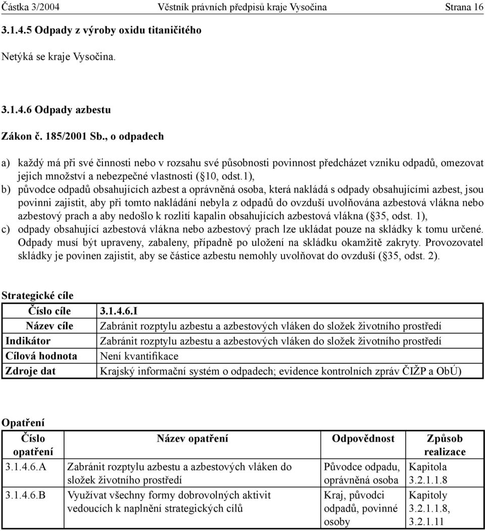 1), b) původce odpadů obsahujících azbest a oprávněná osoba, která nakládá s odpady obsahujícími azbest, jsou povinni zajistit, aby při tomto nakládání nebyla z odpadů do ovzduší uvolňována azbestová