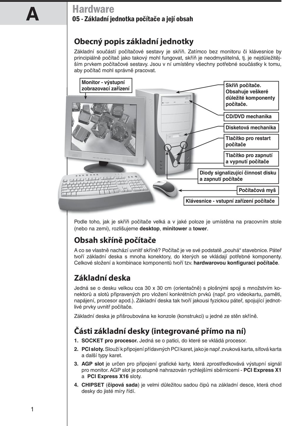 Obsahuje veškeré důležité komponenty počítače.