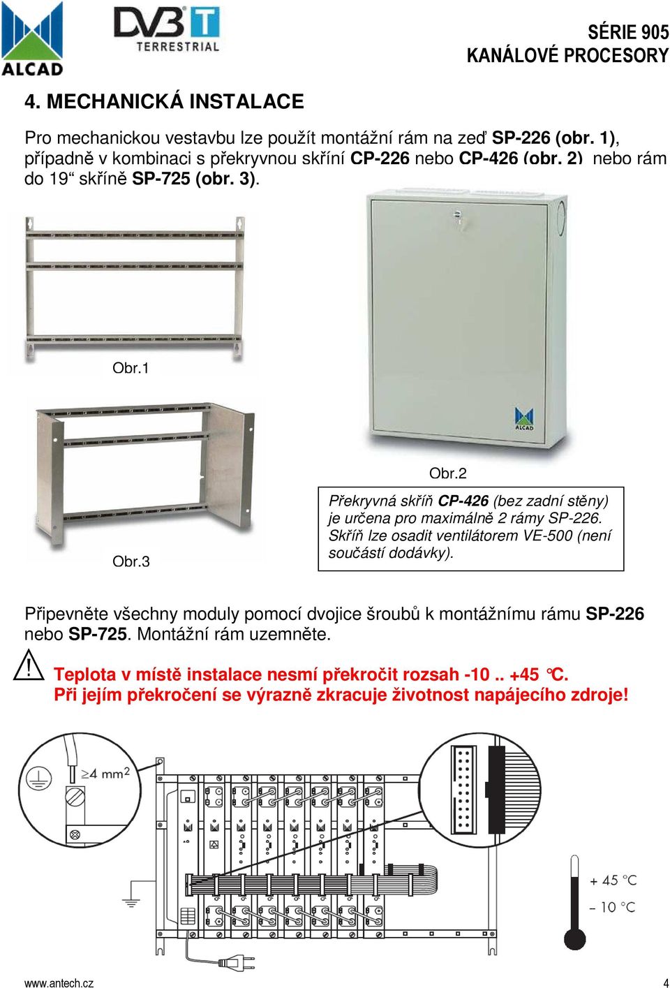 2 CP-426 (bez zadní stěny) je určena pro maximálně 2 rámy SP-226. Skříň lze osadit ventilátorem VE-500 (není součástí dodávky).