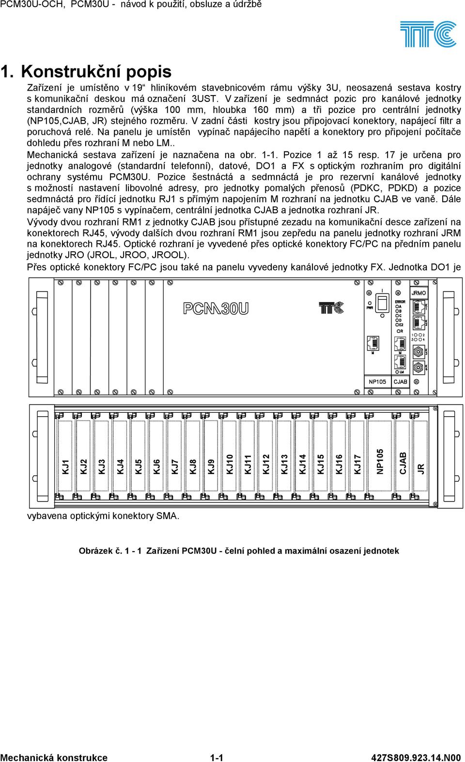 V zadní části kostry jsou připojovací konektory, napájecí filtr a poruchová relé. Na panelu je umístěn vypínač napájecího napětí a konektory pro připojení počítače dohledu přes rozhraní M nebo LM.