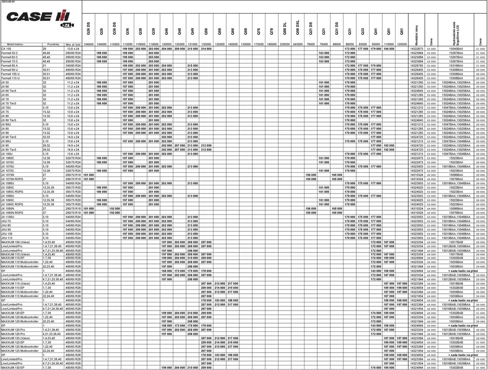 Farmall 65 C Farmall 75 C Farmall 85 A Farmall 95 U Farmall 105 U Farmall 115 U JX 55 JX 60 JX 60 Tier3 JX 65 JX 70 JX 70 Tier3 JX 70U JX 75 JX 80 JX 80 Tier3 JX 80U JX 85 JX 90 JX 90 Tier3 JX 90U JX