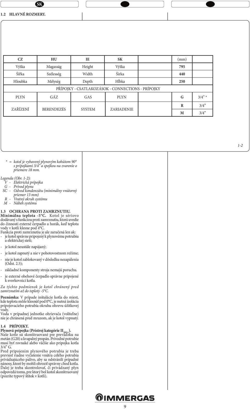 BERENDEZÉS SYSTEM ZARIADEN R 3/4 M 3/4 1-2 * = kotol je vybavený plynovým kohútom 90 s prípojkami 3/4 a spojkou na zvarenie o priemere 18 mm. Legenda (Obr.