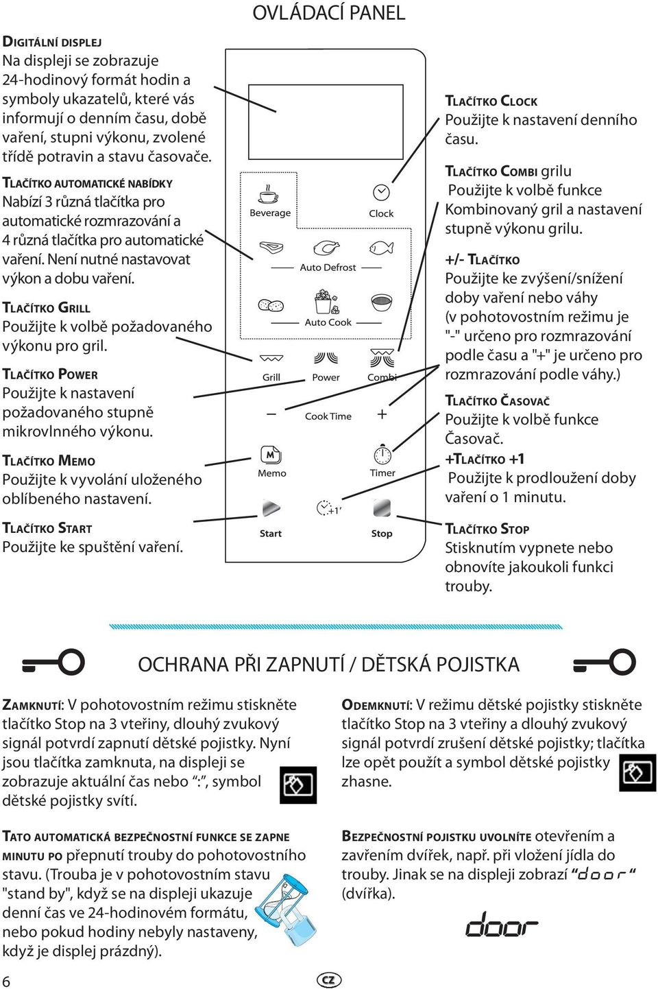 TLAČÍTKO GRILL Použijte k volbě požadovaného výkonu pro gril. TLAČÍTKO POWER Použijte k nastavení požadovaného stupně mikrovlnného výkonu.