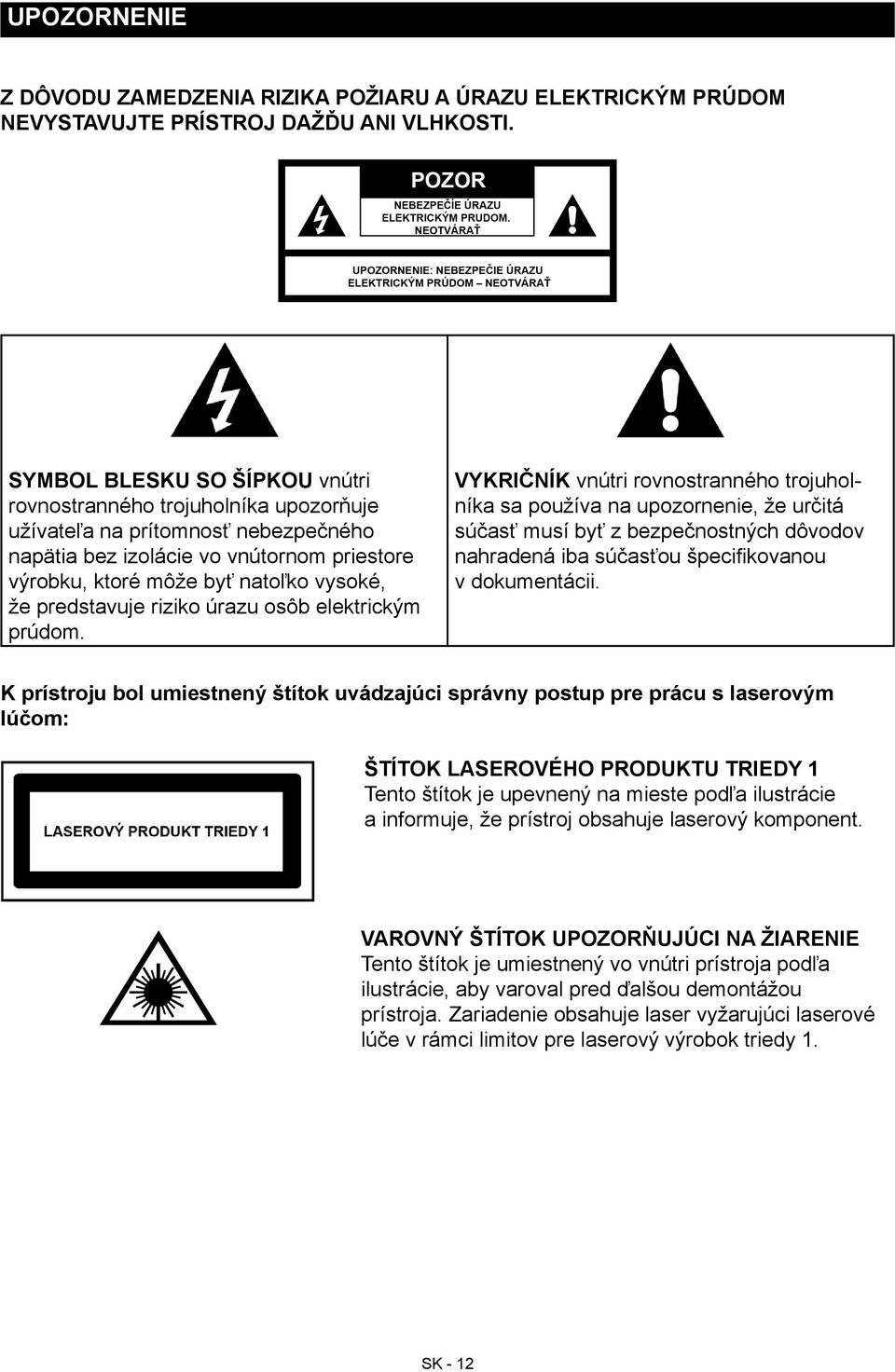 predstavuje riziko úrazu osôb elektrickým prúdom.