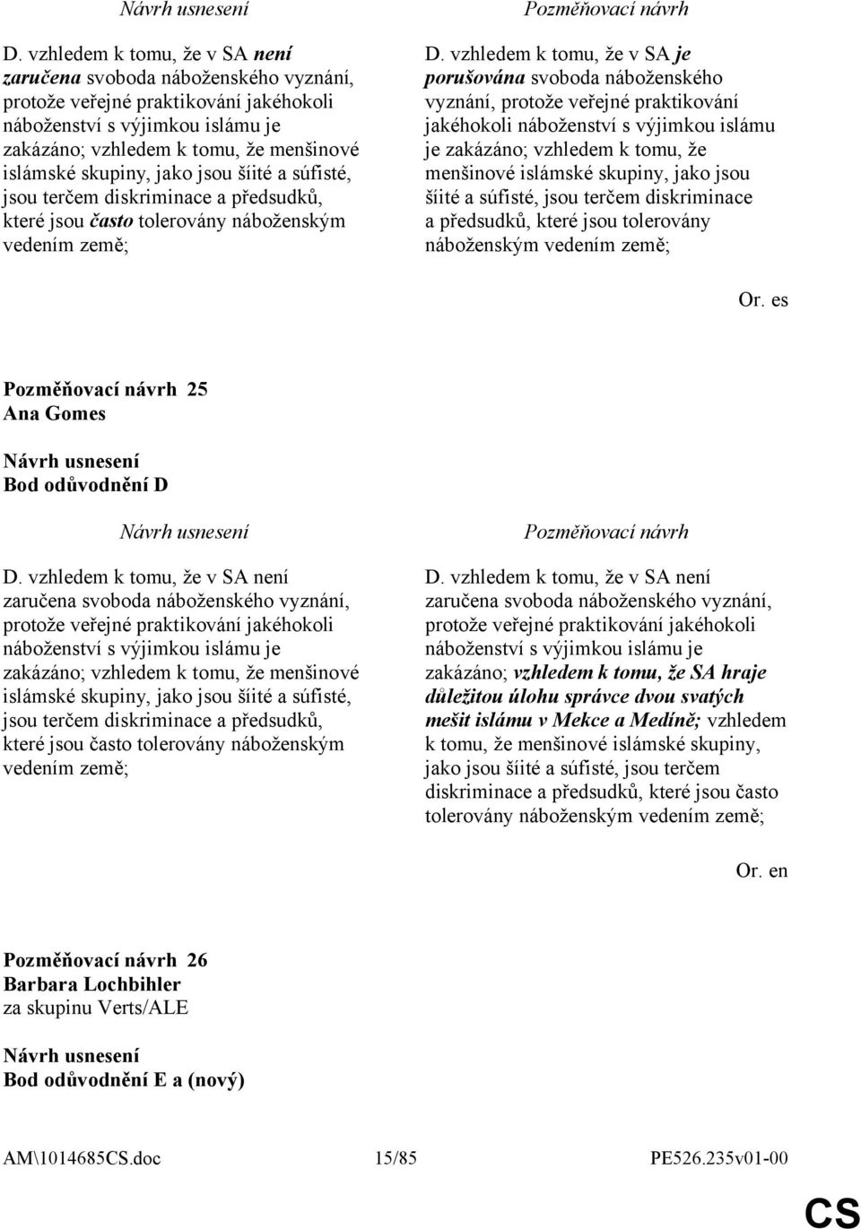 vzhledem k tomu, že v SA je porušována svoboda náboženského vyznání, protože veřejné praktikování jakéhokoli náboženství s výjimkou islámu je zakázáno; vzhledem k tomu, že menšinové islámské skupiny,