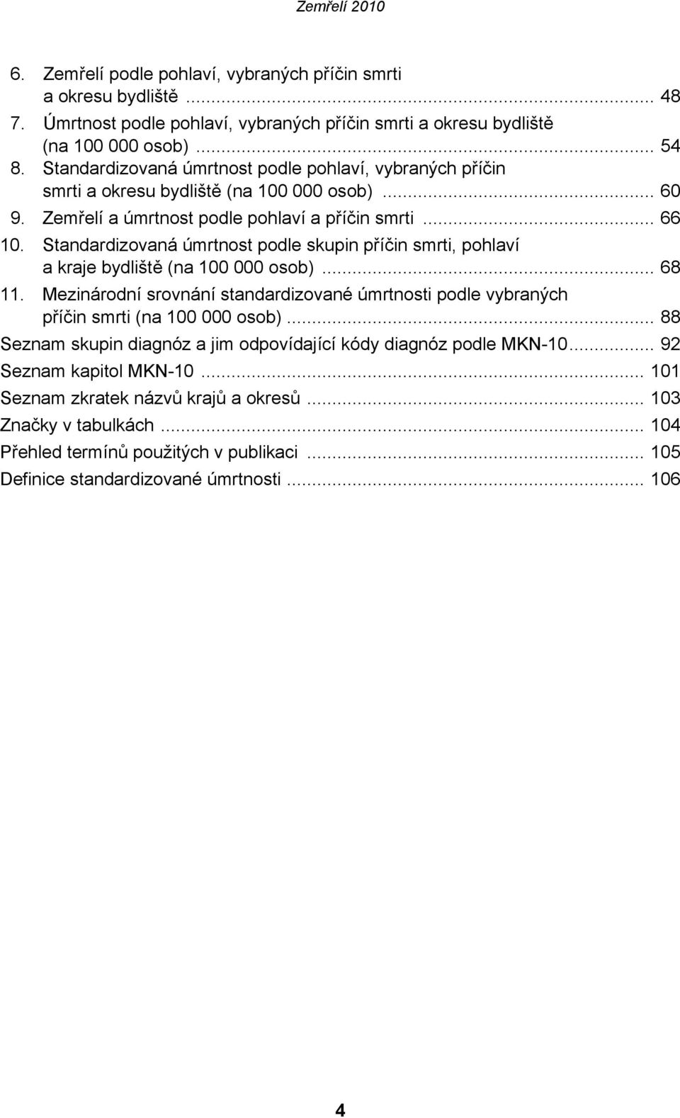 Standardizovaná úmrtnost podle skupin příčin smrti, pohlaví a kraje bydliště (na 100 000 osob)... 68 11. Mezinárodní srovnání standardizované úmrtnosti podle vybraných příčin smrti (na 100 000 osob).