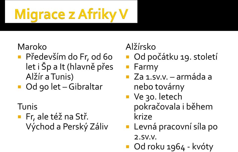 Východ a Perský Záliv Alžírsko Od počátku 19. století Farmy Za 1.sv.v. armáda a nebo továrny Ve 30.