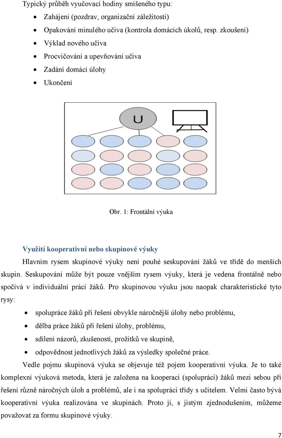 1: Frontální výuka Vyuţití kooperativní nebo skupinové výuky Hlavním rysem skupinové výuky není pouhé seskupování ţáků ve třídě do menších skupin.