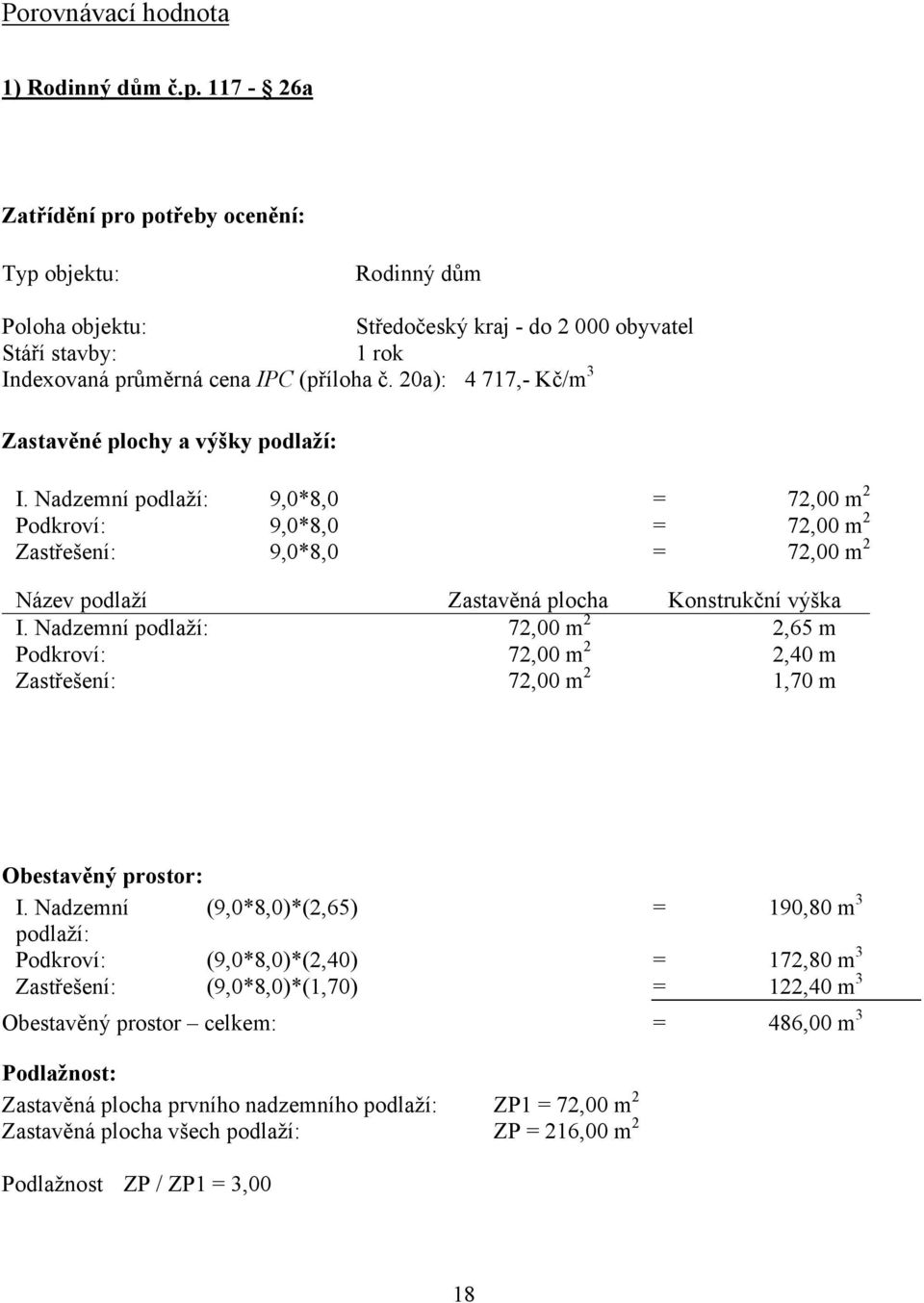 20a): 4 717,- Kč/m 3 Zastavěné plochy a výšky podlaží: I.