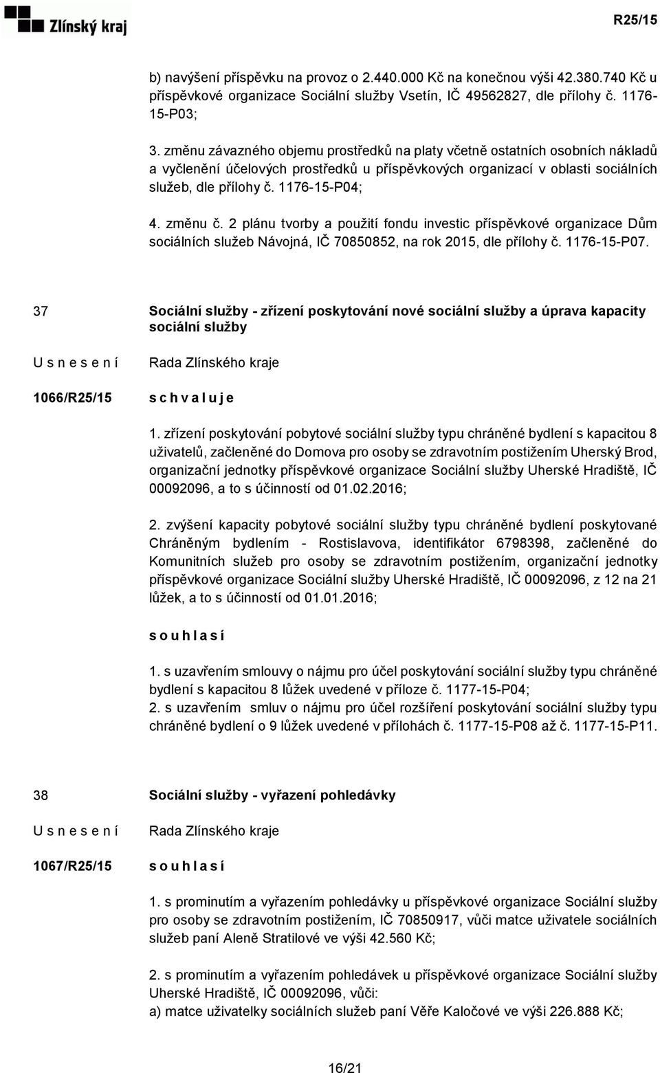 změnu č. 2 plánu tvorby a použití fondu investic příspěvkové organizace Dům sociálních služeb Návojná, IČ 70850852, na rok 2015, dle přílohy č. 1176-15-P07.