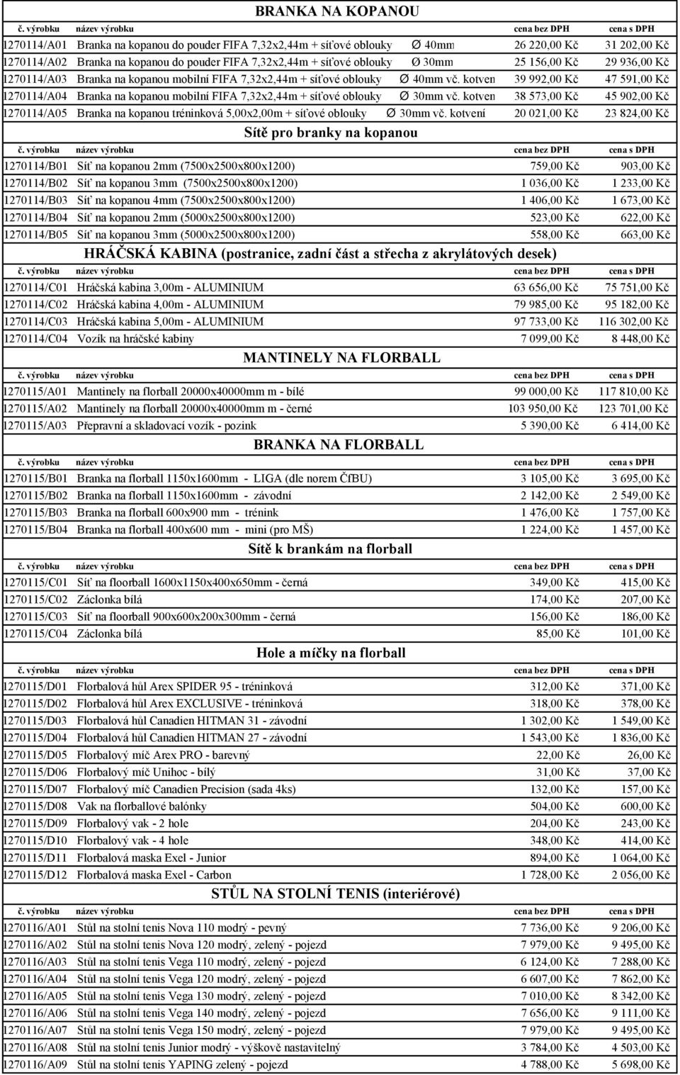 kotven Ø 30mm vč. kotven 39 992,00 Kč 38 573,00 Kč 47 591,00 Kč 45 902,00 Kč 1270114/A05 Branka na kopanou tréninková 5,00x2,00m + síťové oblouky Ø 30mm vč.