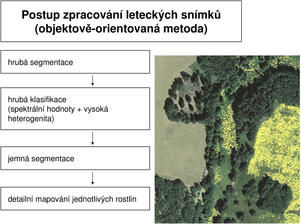 klasifikace (spektrální hodnoty + vysoká heterogenita)