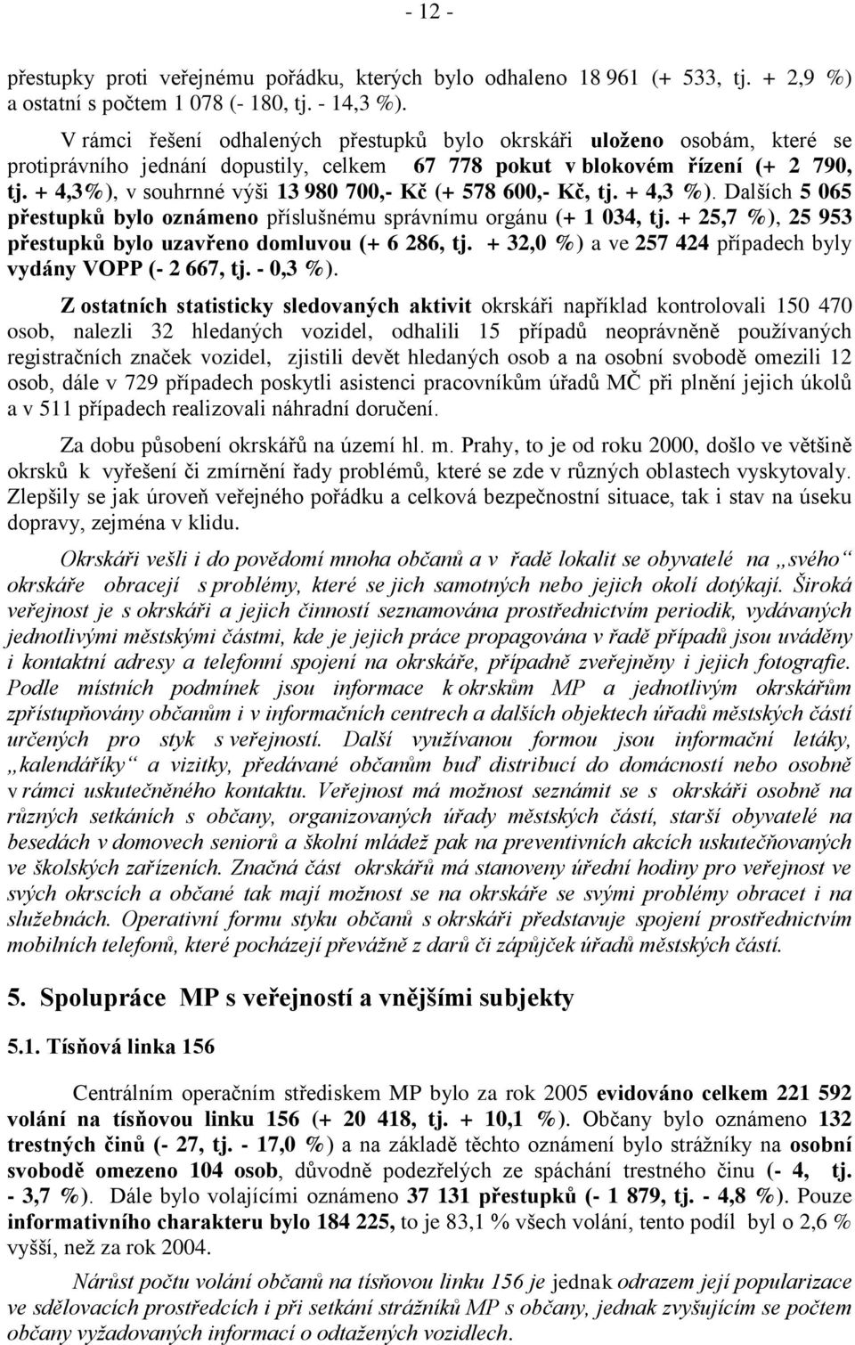 + 4,3%), v souhrnné výši 13 980 700,- Kč (+ 578 600,- Kč, tj. + 4,3 %). Dalších 5 065 přestupků bylo oznámeno příslušnému správnímu orgánu (+ 1 034, tj.